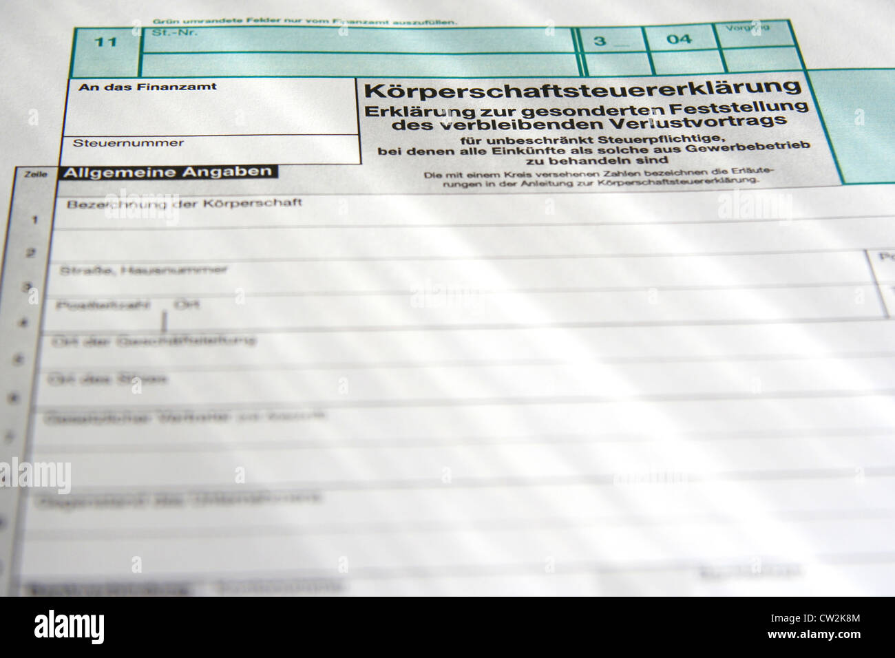 Berlin, tax form for Koerperschaftsteuererklaerung Stock Photo Alamy
