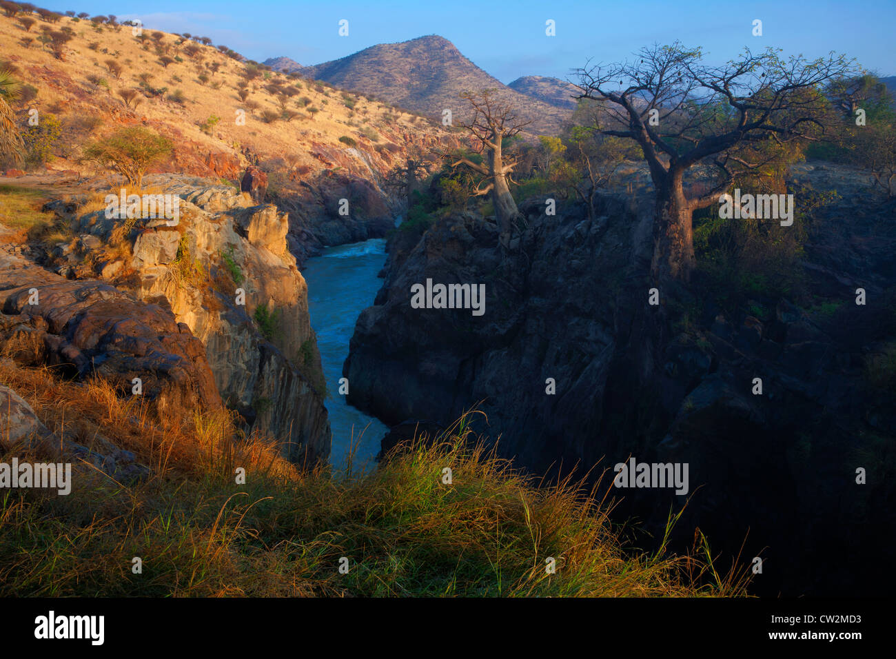 View Kunene River gorge downstream of Epupa Falls.Namibia Stock Photo