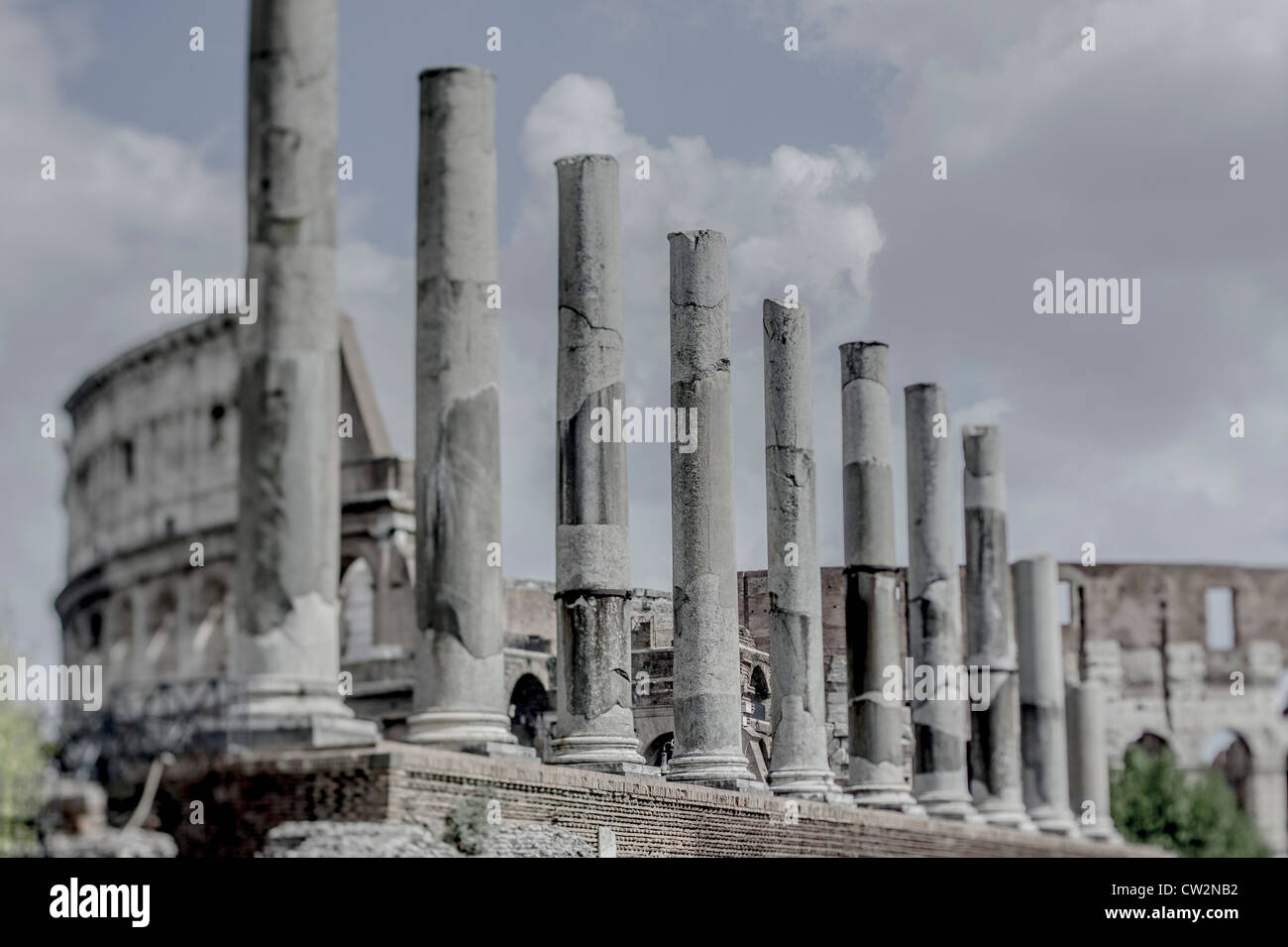 A row of stone columns outside the Colosseum, Rome, Italy Stock Photo