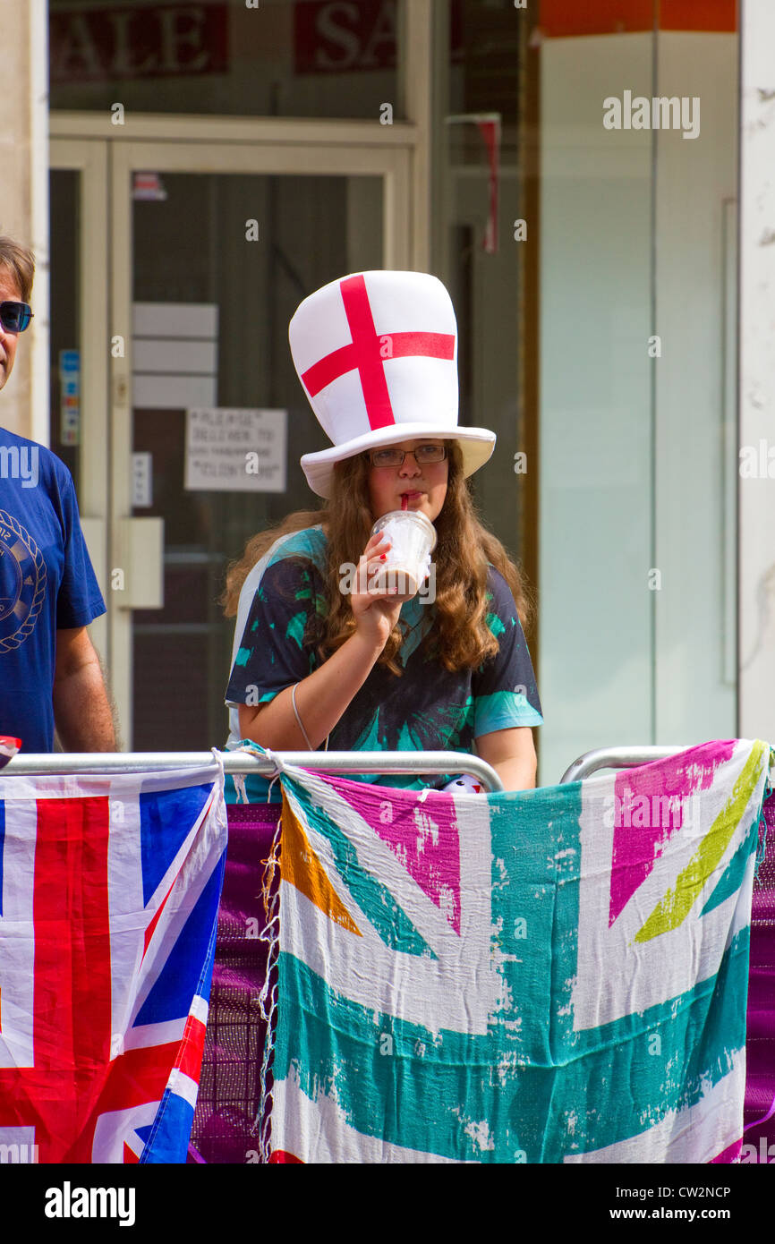 English athletics supporter waits for runners at the Olympic Mens