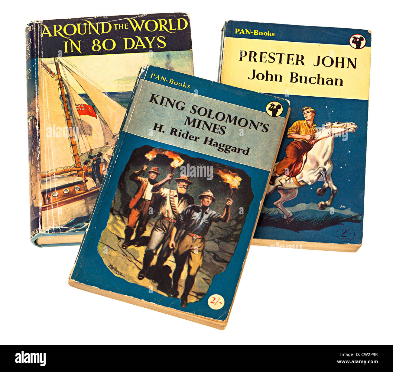 Classic childrens adventure story books by Jules Verne, H. Rider Haggard and John Buchan Stock Photo