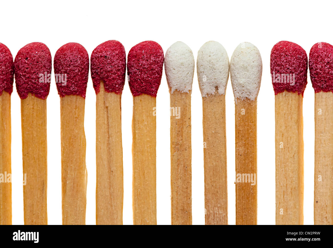 Red and white match heads showing red with phosphorus and white which