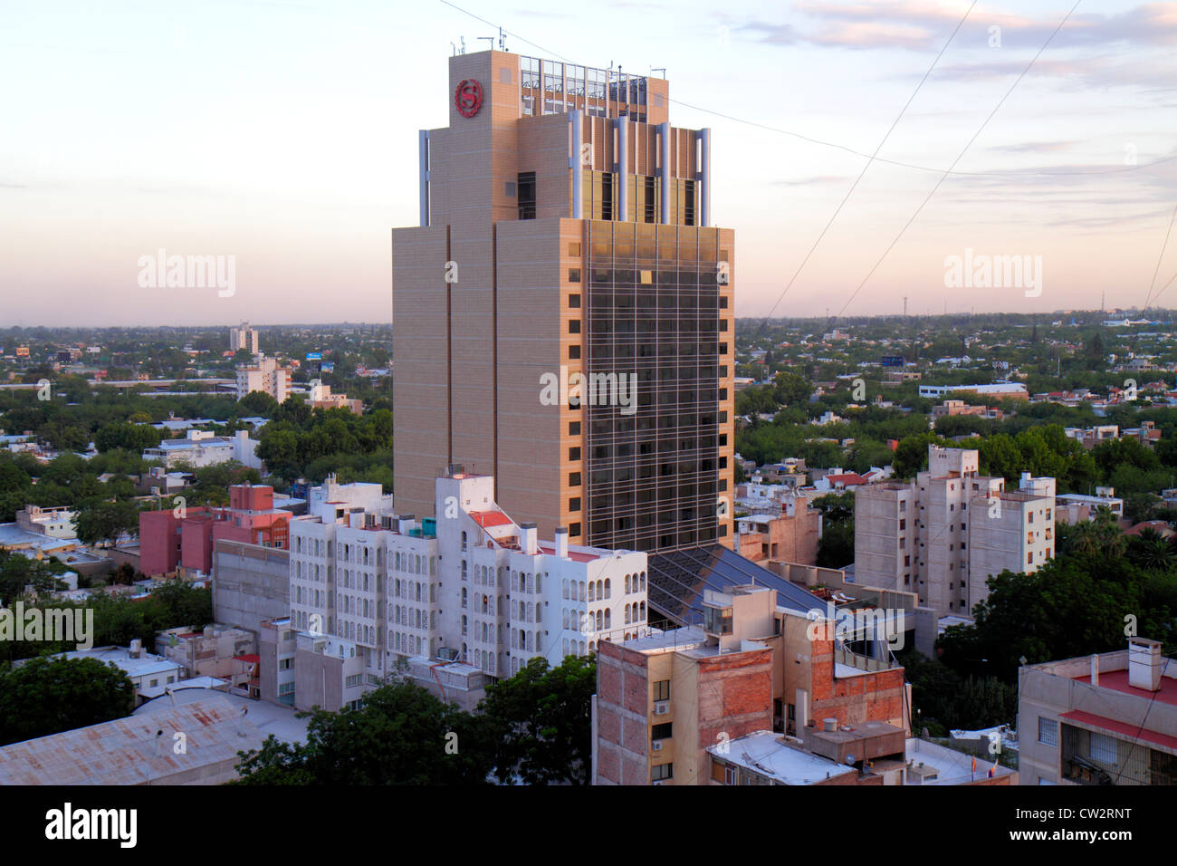 Mendoza Argentina,aerial view from Edificio Gomez,skyline,buildings,city skyline,high rise skyscraper skyscrapers building buildings Sheraton Mendoza, Stock Photo