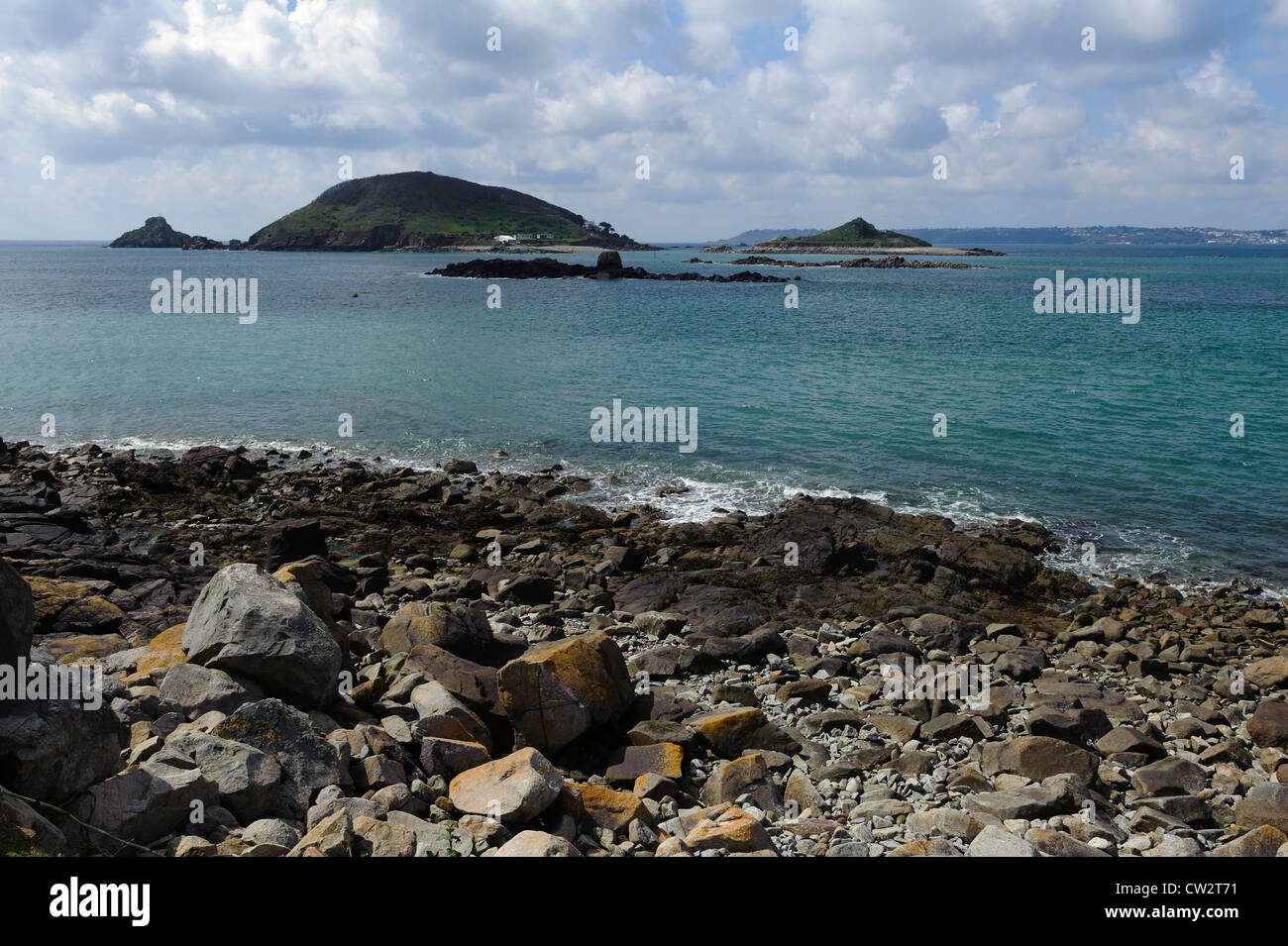 Jethou and Crevichin island,  Isle of Herm Channel Islands Stock Photo