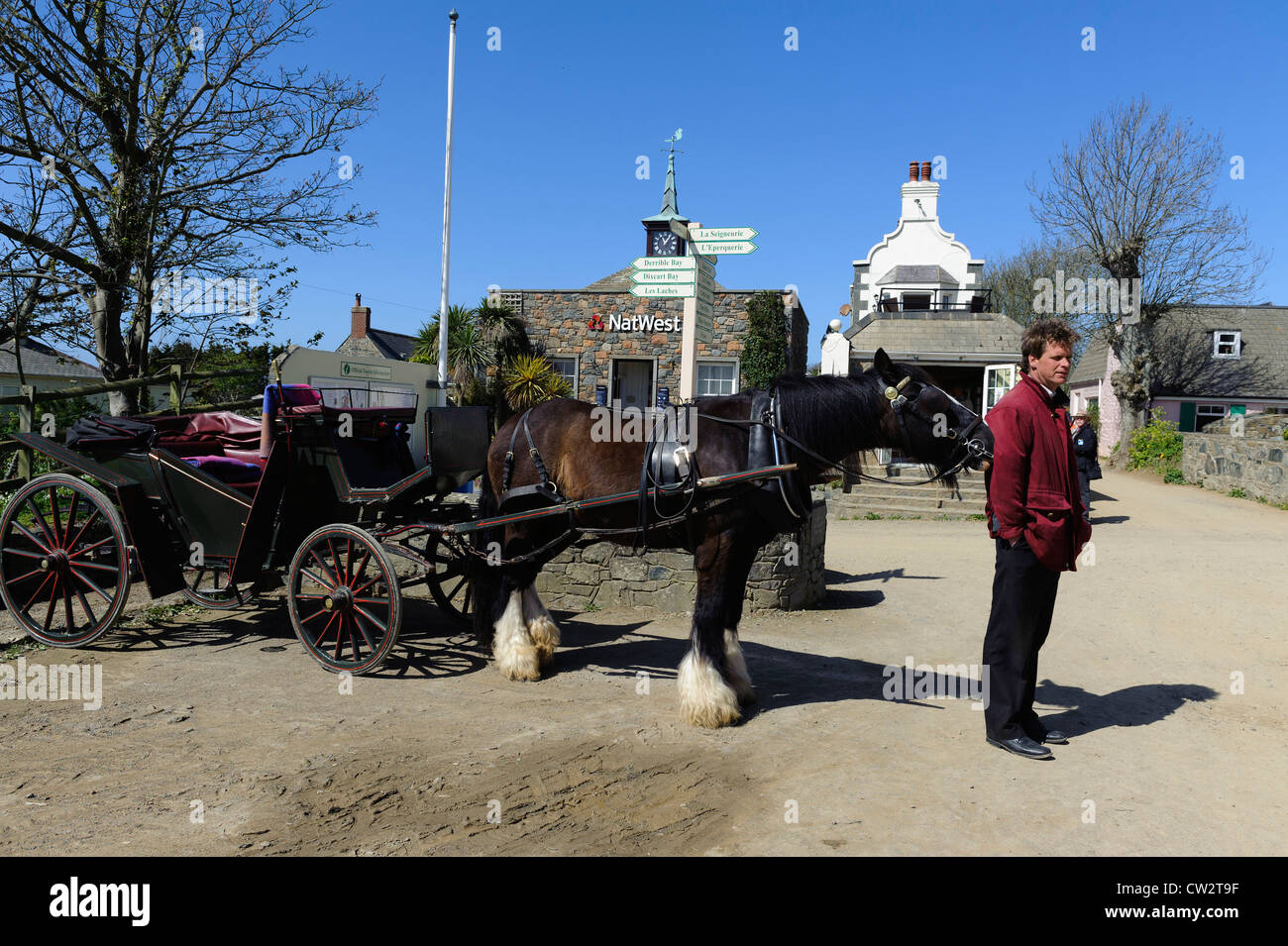 Horse Car in Top of the Hill (village), Isle of Sark, Channel Islands Stock Photo