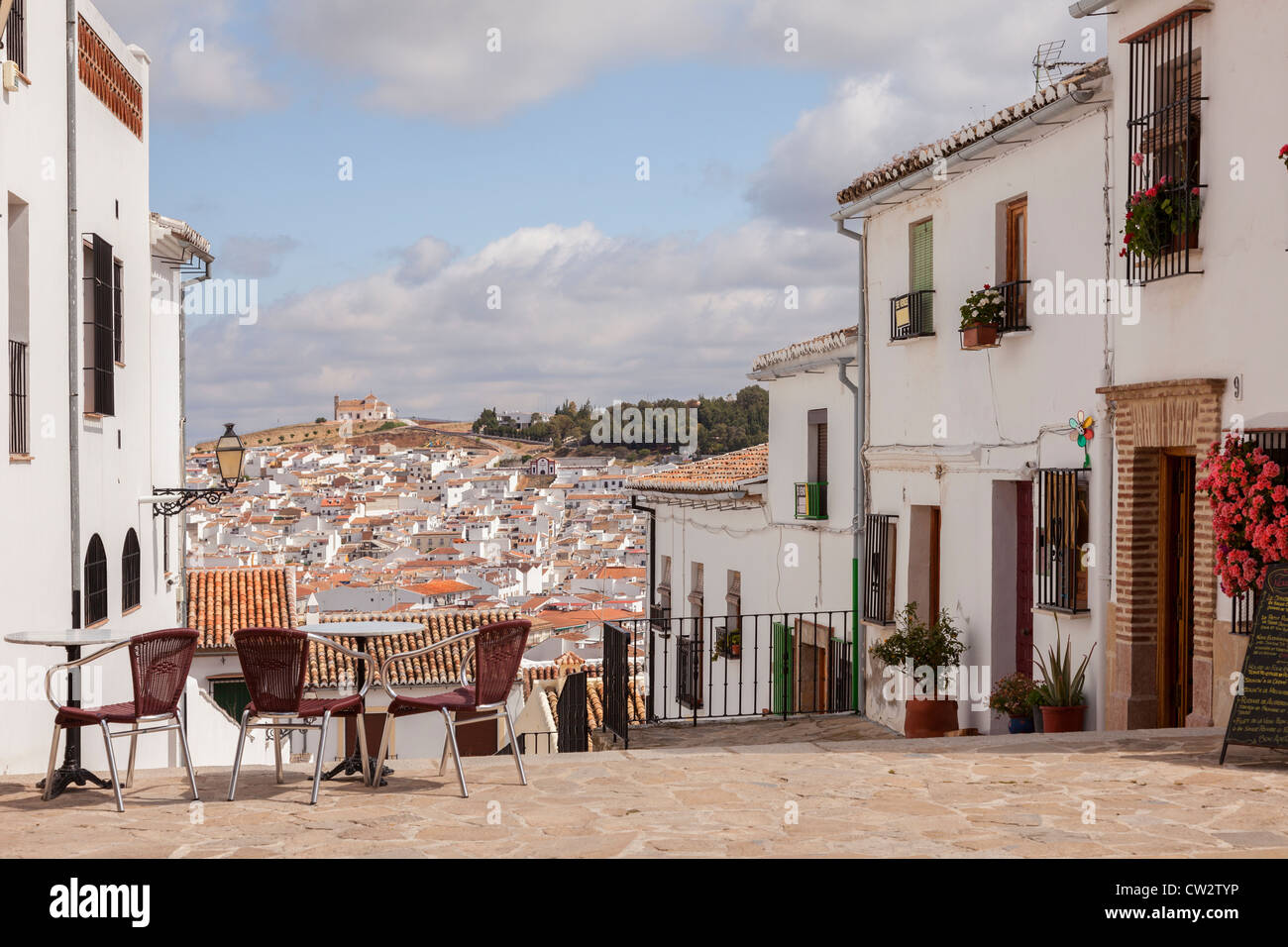 Antequera, Andalucia, Andalusia, Spain, Europe. View of 'White Village' rooftops from the 'Old Town'. Stock Photo