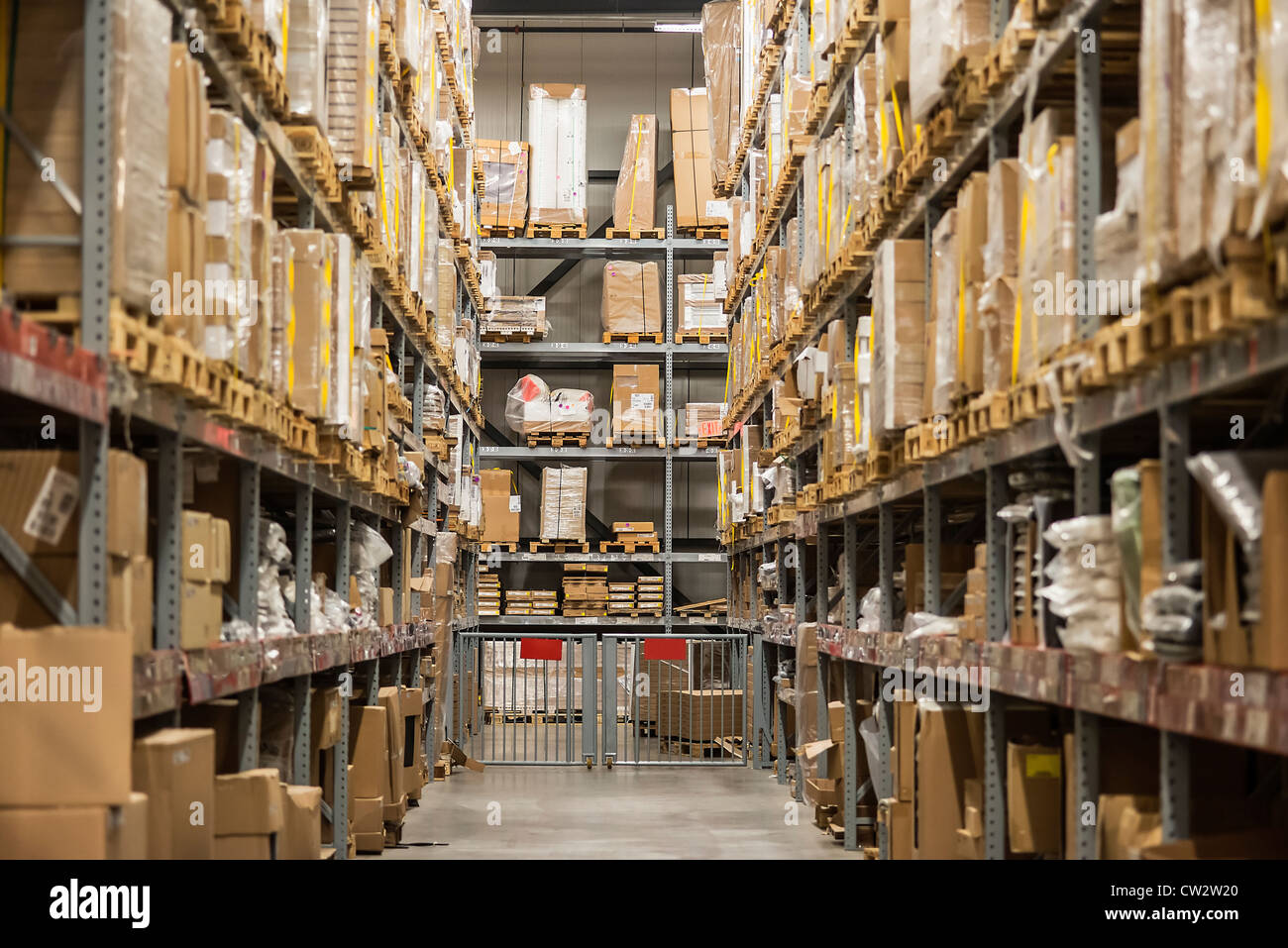 Warehouse storage of retail merchandise. Stock Photo