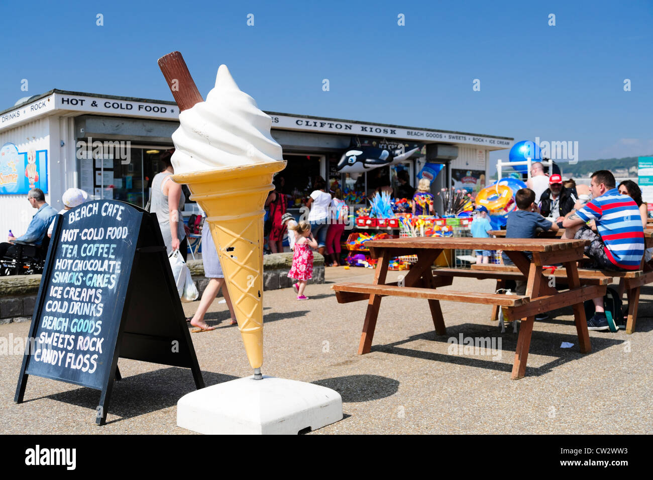 Giant ice cream cone at Weston Super Mare, UK. Clifton kiosk selling icecreams. Stock Photo