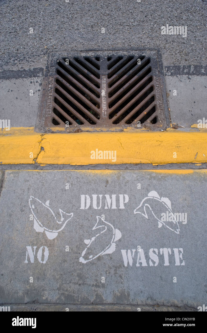 Dump no waste into this storm drain in Hamilton, Montana, USA Stock