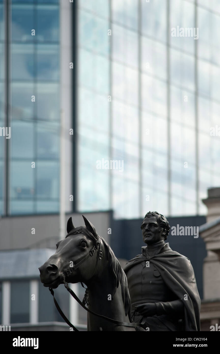Duke of Wellington statue outside Royal Exchange at Bank in the City of