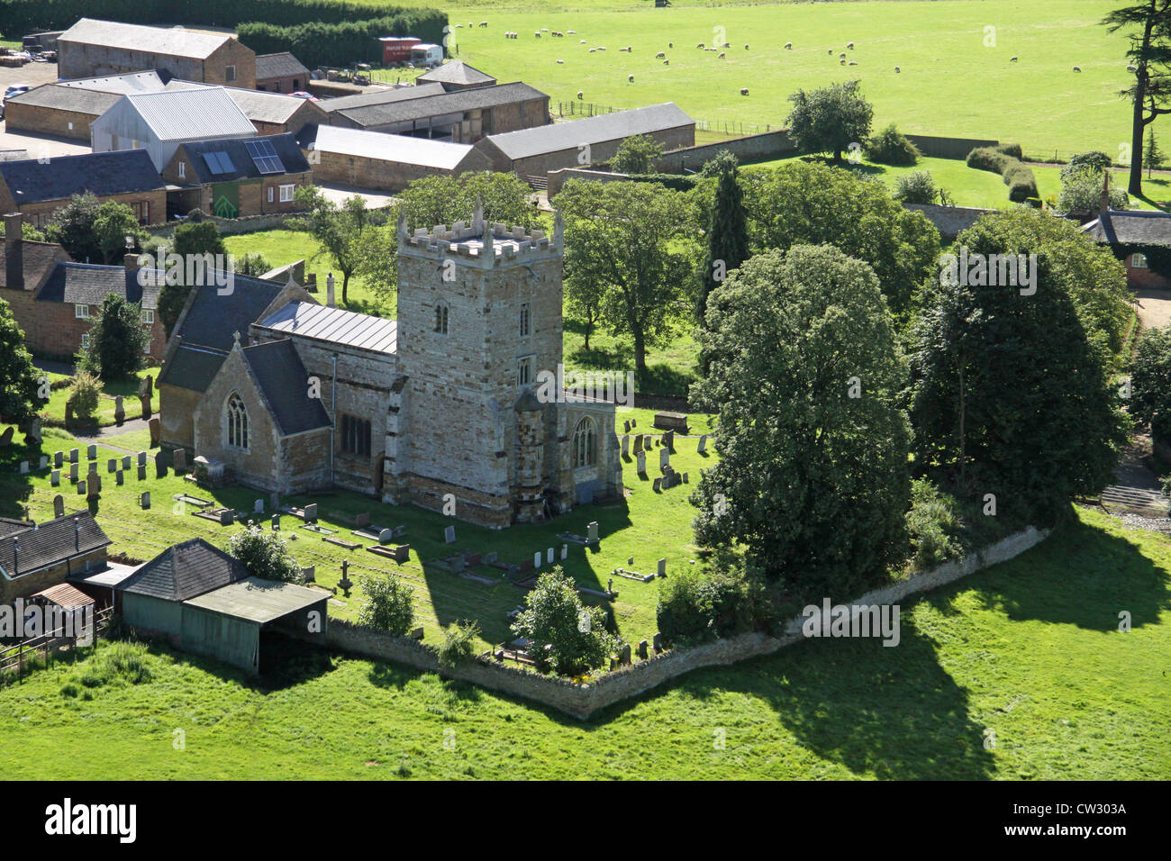 aerial view of St Peter and St Paul Church at Sywell, Northamptonshire Stock Photo