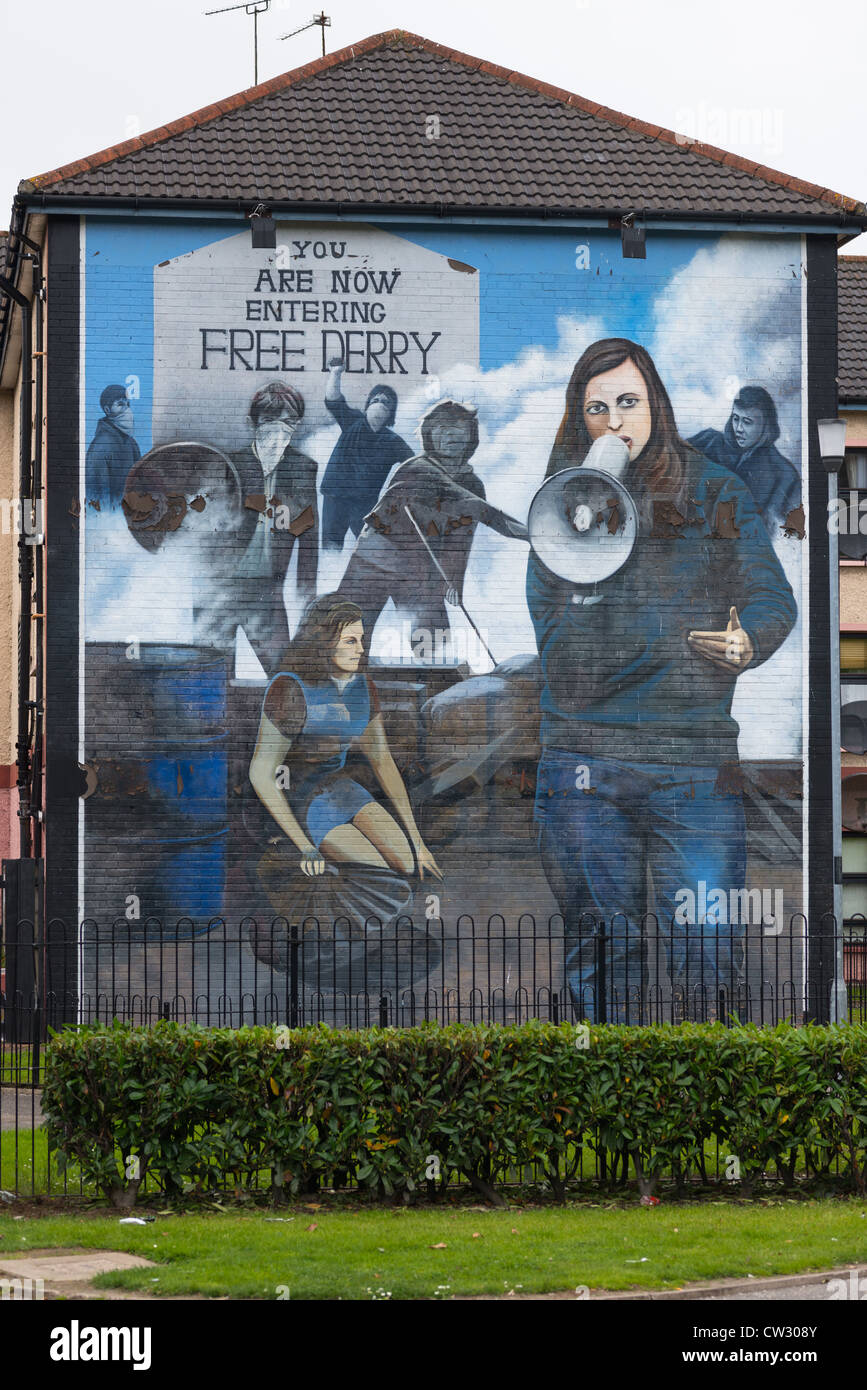 The 'Free Derry' mural on the wall of house in Bogside, Northern