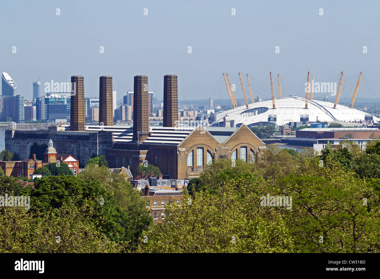 Greenwich Power Station and O2 Arena, London, Sunday, May 27, 2012. Stock Photo