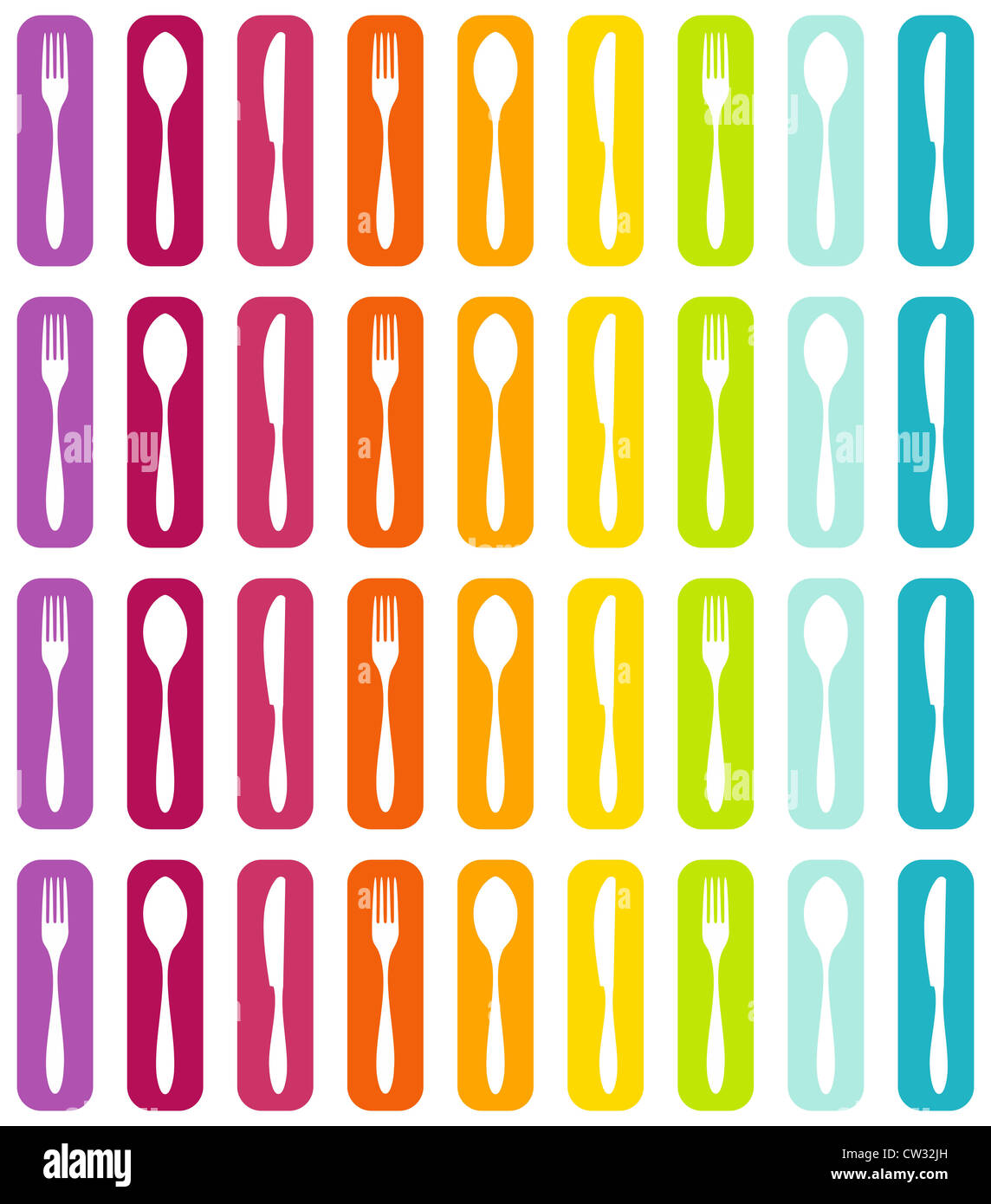 Silverware icons seamless pattern background. Colorful fork, knife and ...