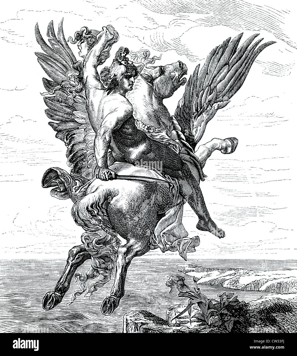 Perseus on Pegasus Stock Photo