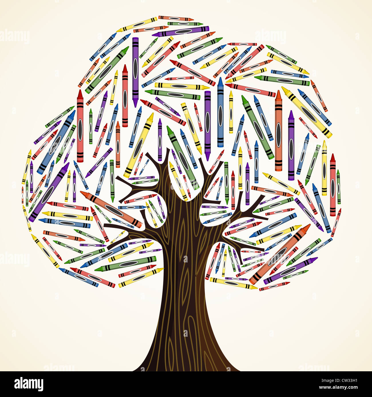 School art education concept tree made with crayons. Vector file