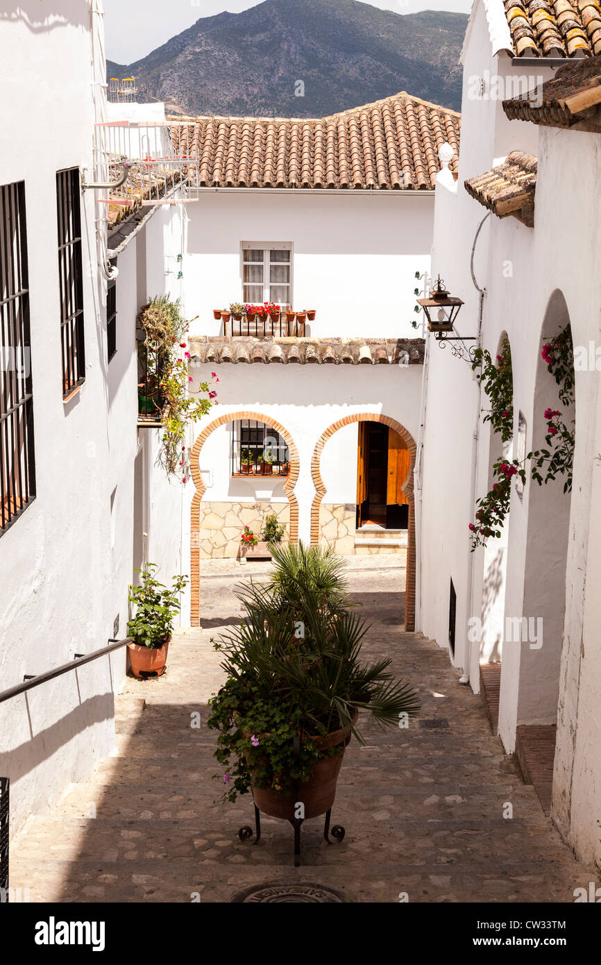 Pretty street in Zahara de la Sierra, Andalucia, Andalusia, Spain ...