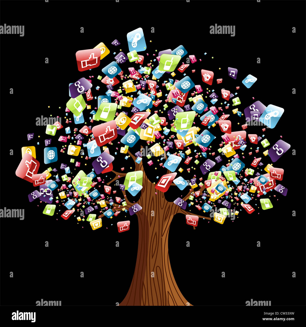 Smart phone application icons tree. Vector illustration layered for easy manipulation and customisation. Stock Photo