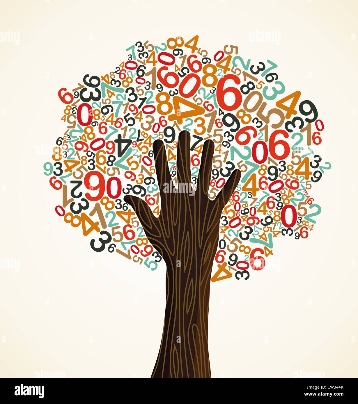 School education concept tree made with numbers and human hand. Vector file layered for easy manipulation and custom coloring. Stock Photo