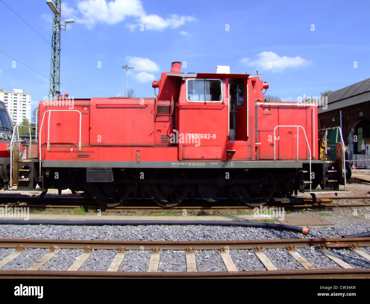 Diesel locomotives of Deutsche Bahn DB 363 240-3 at Saarbrücken depot. Stock Photo