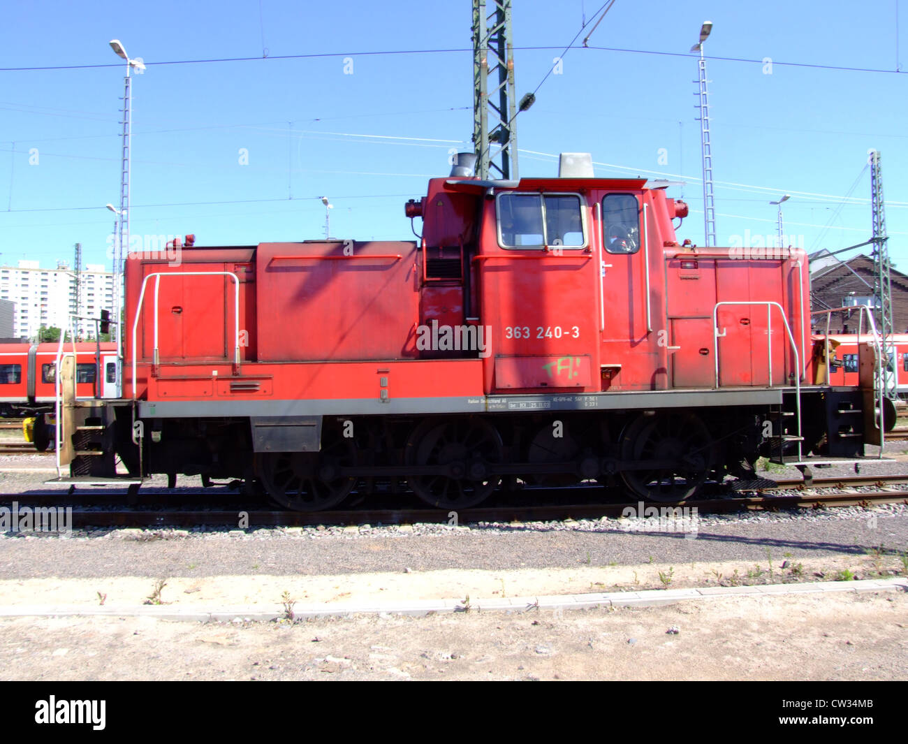 Diesel locomotives of Deutsche Bahn DB 363 240-3 at Saarbrücken depot. Stock Photo