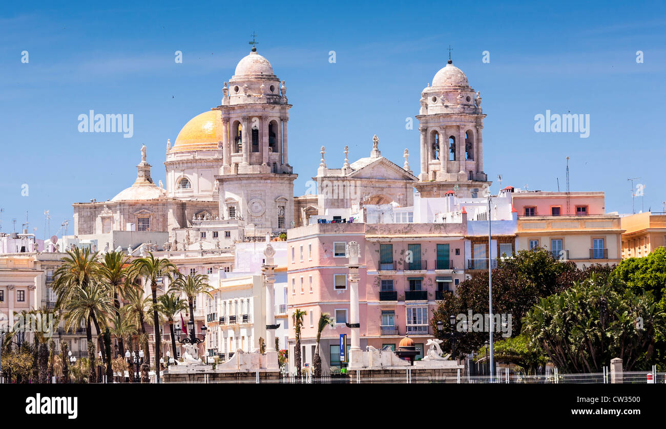 Cadiz Cathedral,  Andalucia, Andalusia, Spain, Europe. With beautiful stunning golden domed roof. Stock Photo