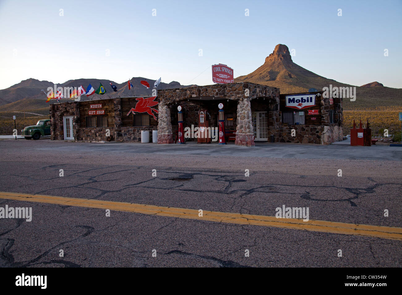 The restored Cool Springs gas station along Route 66 in western Arizona. Stock Photo