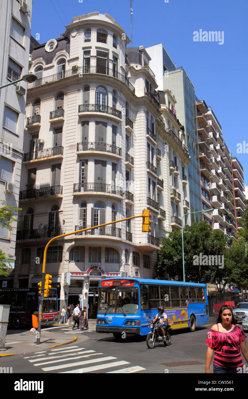 Buenos Aires Argentina,Avenida de Mayo,street scene,intersection,bus,coach,public transport,traffic light,lights,Hispanic Latin Latino ethnic immigran Stock Photo