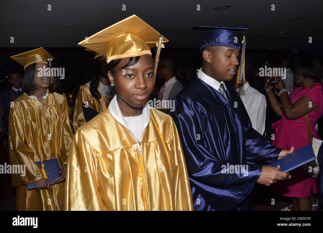 High school graduates with  their diplomas at a graduation ceremony in Forrstville, Maryland Stock Photo