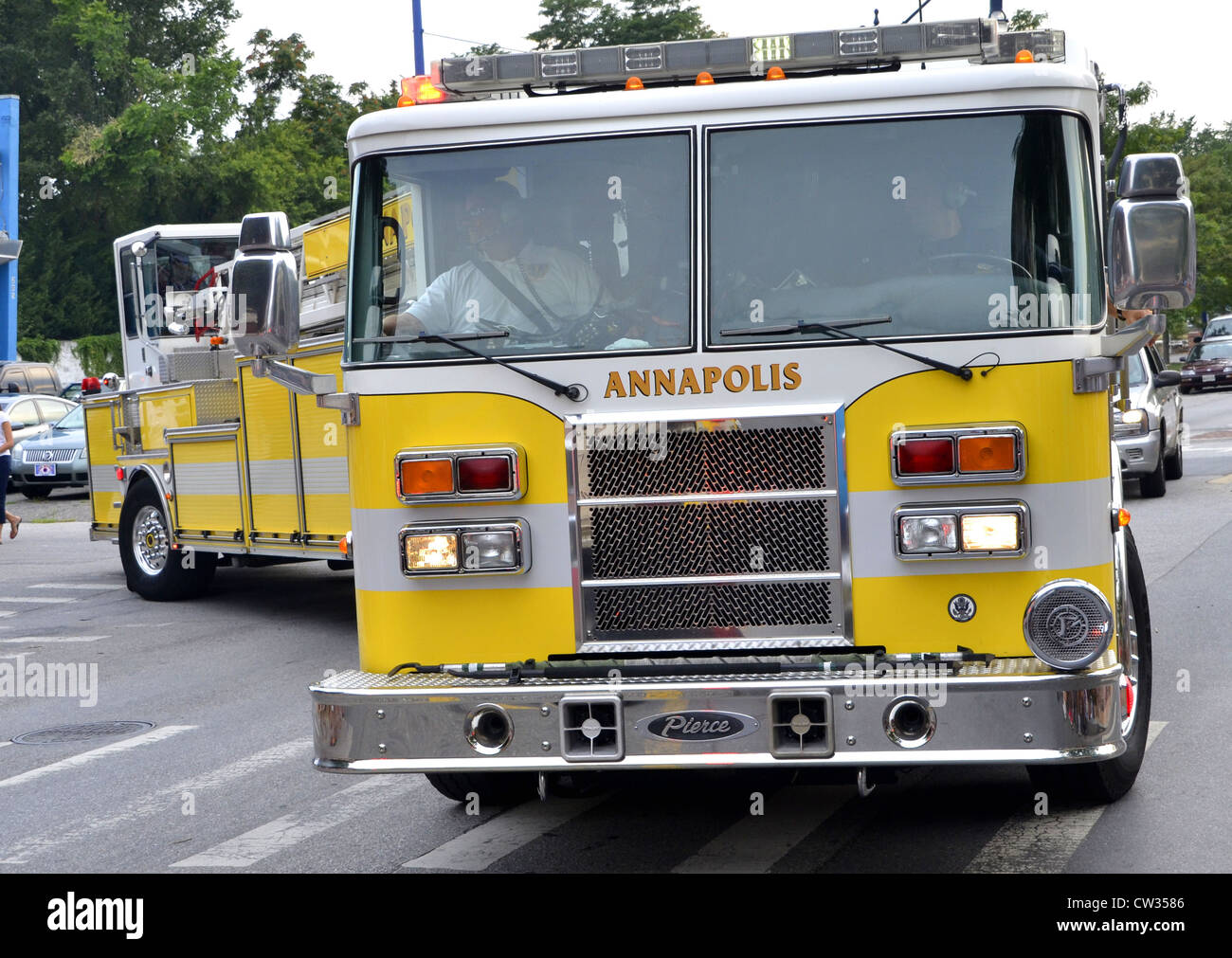 Hook and ladder fire trucks