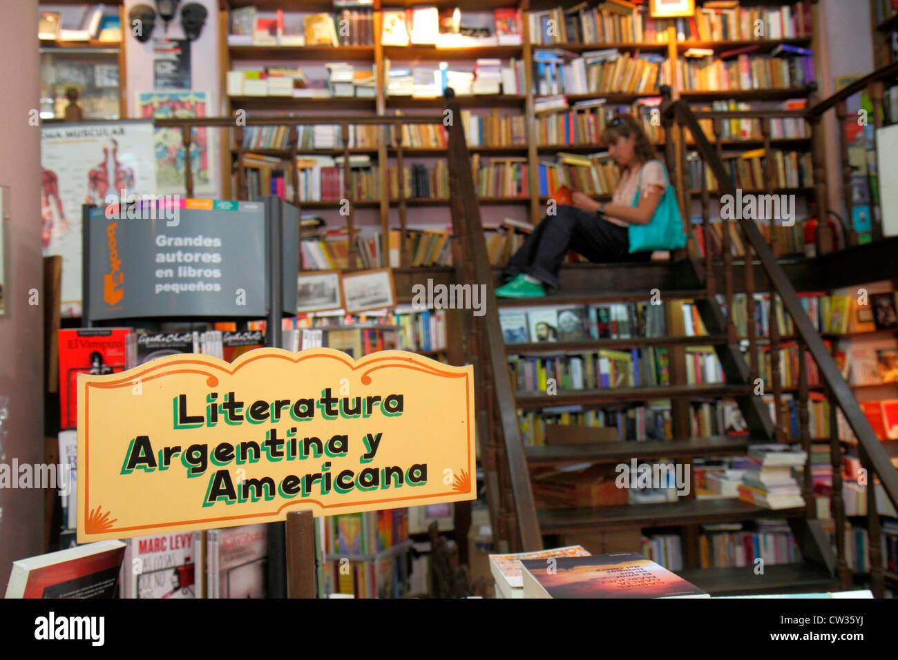 Buenos Aires Argentina,Avenida Adolfo Alsina,La Libreria de Avila del Colegio,historic bookstore,bookseller,book,books,shelf shelves,genre sign,Spanis Stock Photo