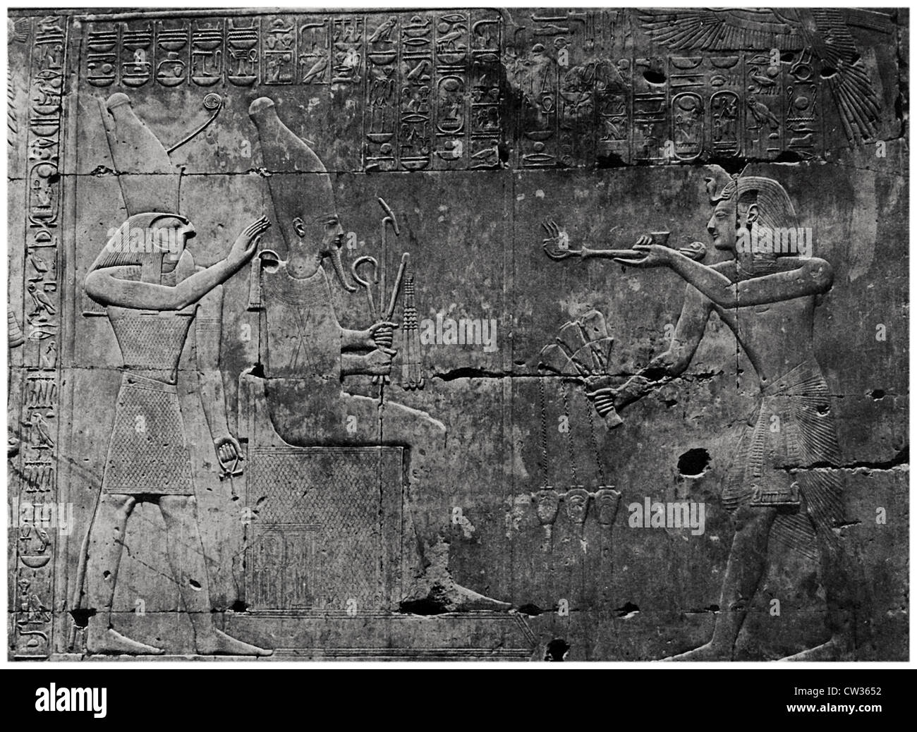 The king before Osiris and Horus Stock Photo