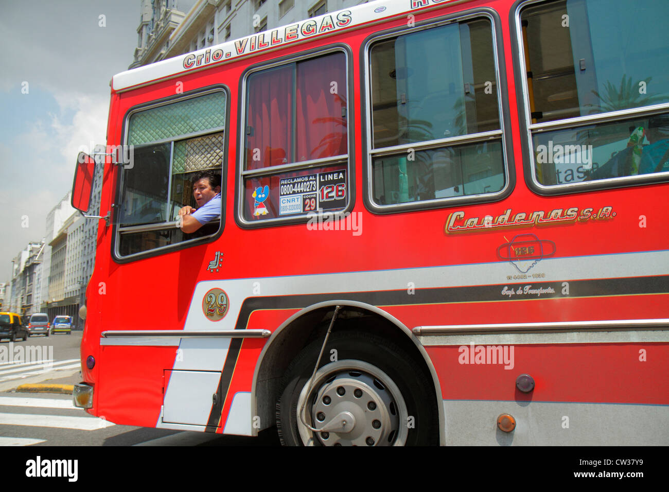 Buenos Aires Argentina,Avenida 9 de Julio,street scene,bus,coach,charter,transportation,Hispanic man men male adult adults,driver,working work worker Stock Photo