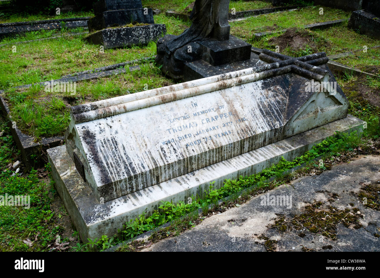 The grave of Thomas Crapper, sanitary engineer in Beckenham Cemetery, South London. Stock Photo