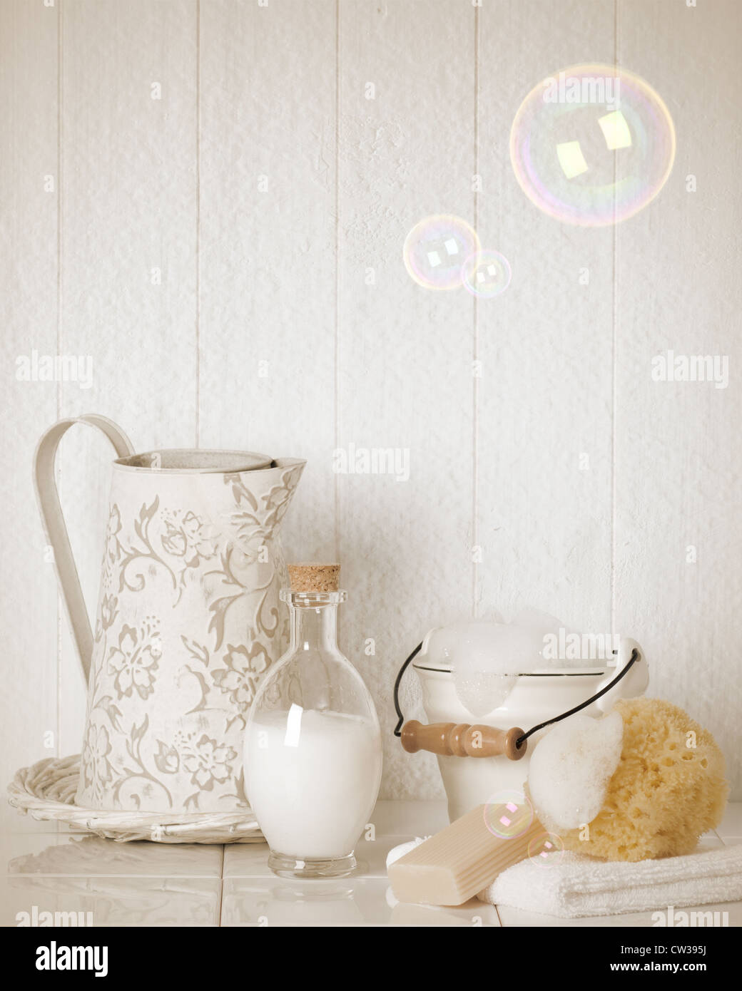 Bubble bath with soap suds vintage effect Stock Photo Alamy