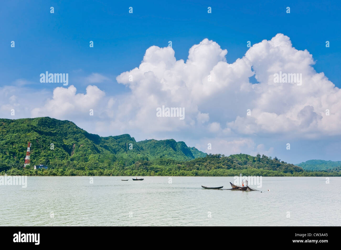 View of landscape with white and blue sky Stock Photo - Alamy