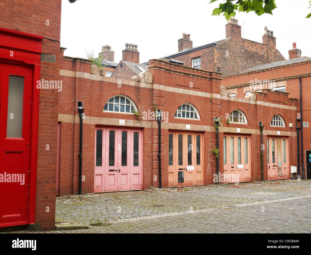Fire engine garages at The Old Fire Station, part of University of Salford UK Stock Photo