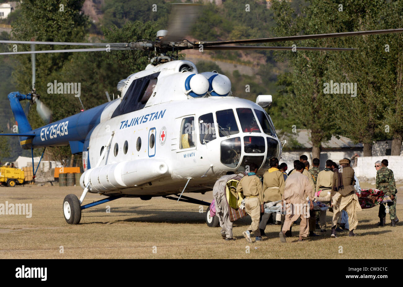 Helicopter in Pakistan earthquake zone Stock Photo
