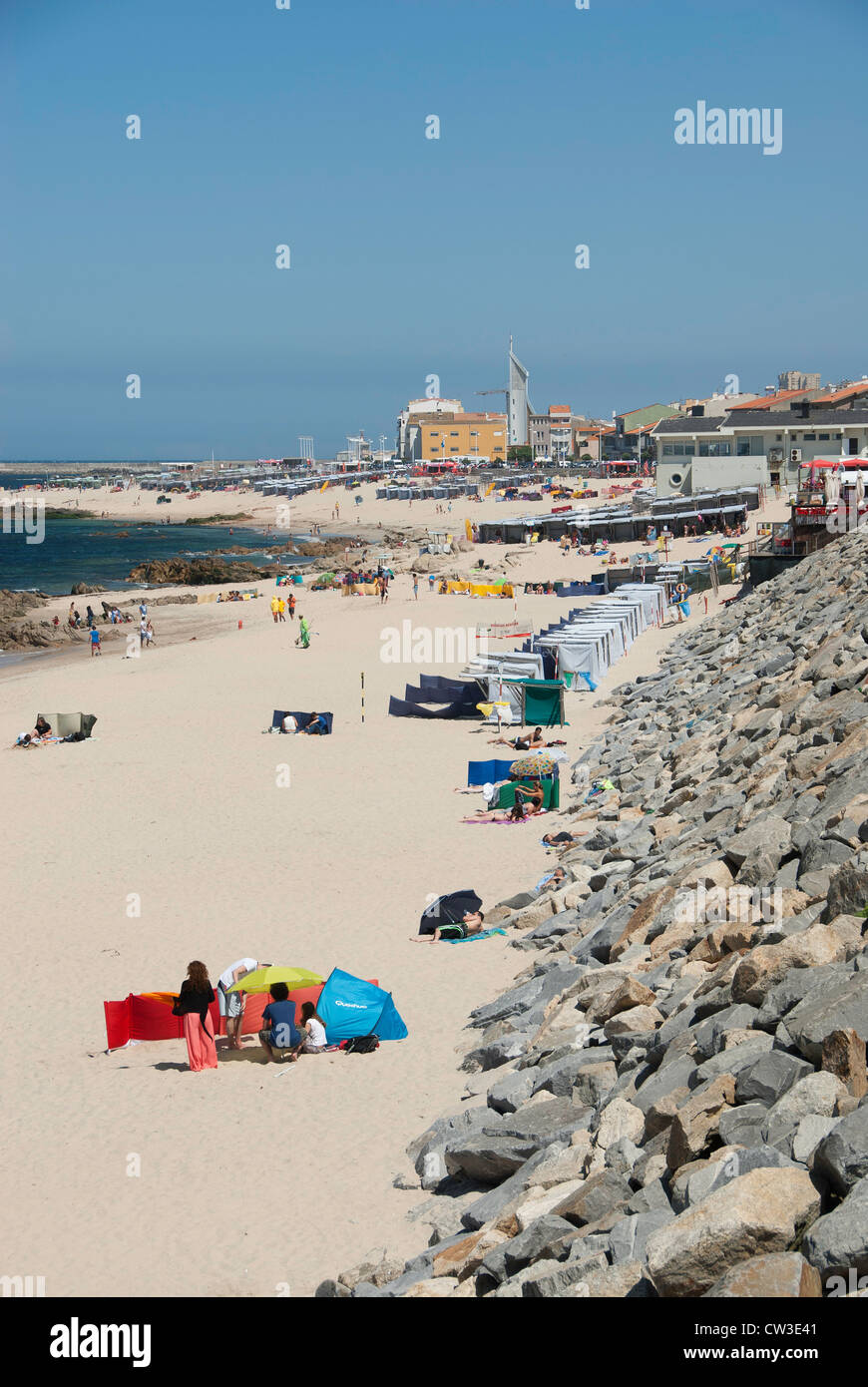 Beach scene at Vila do Conde, Portugal Stock Photo