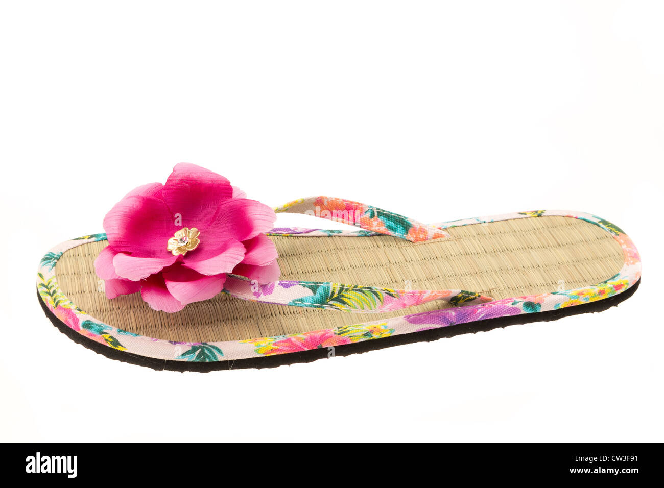 Ladies flip-flop summer wear sandals taken in the studio with a white background Stock Photo