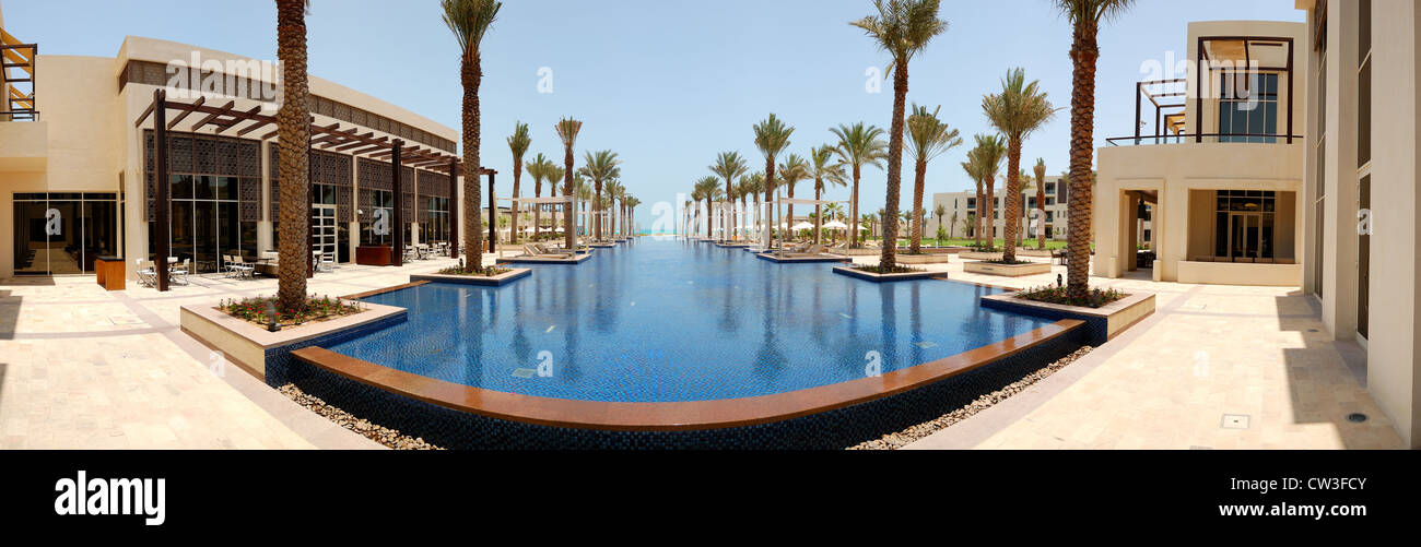 Panoramic view on swimming pool of the luxury hotel, Saadiyat island, Abu Dhabi, UAE Stock Photo