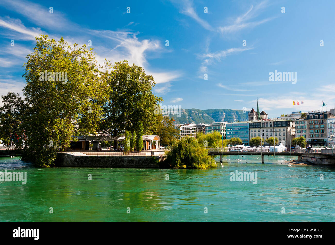Ile Rousseau or Rousseau Island, Geneva, Switzerland Stock Photo
