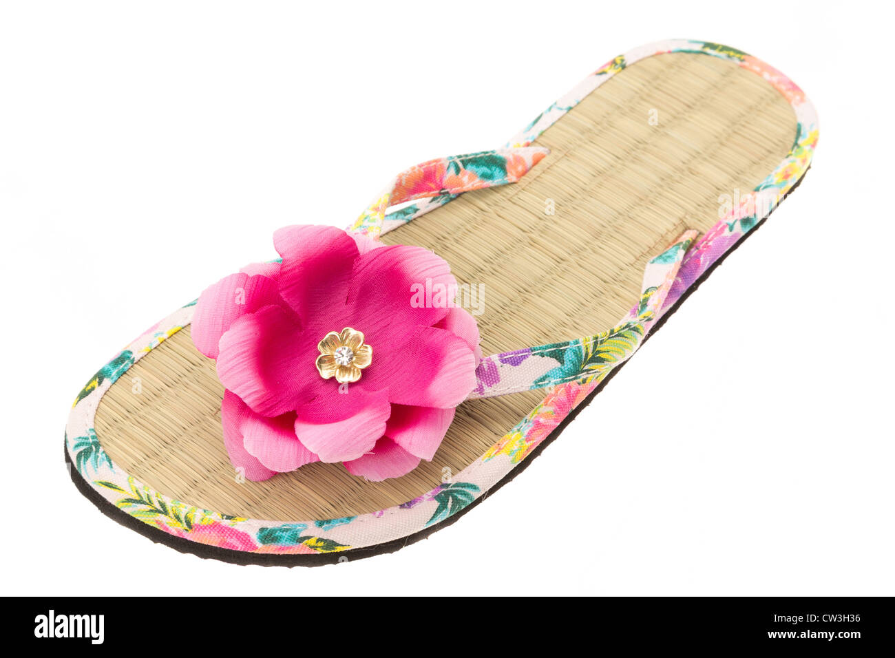 Ladies flip-flop summer wear sandals taken in the studio with a white background Stock Photo