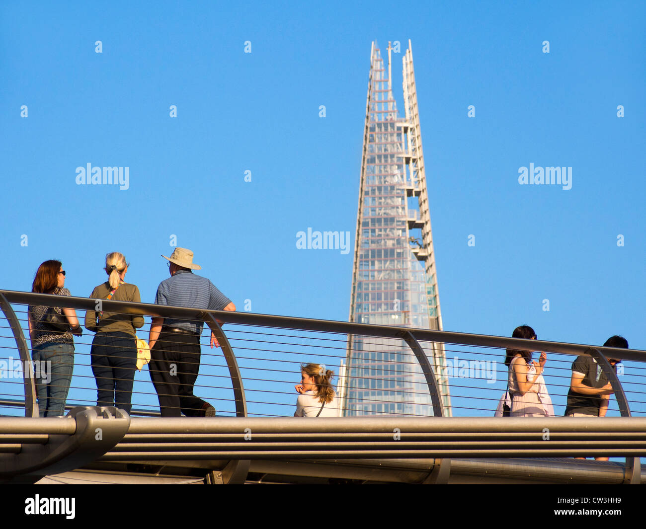 Admiring the Shard from Millennium Bridge, London 2 Stock Photo