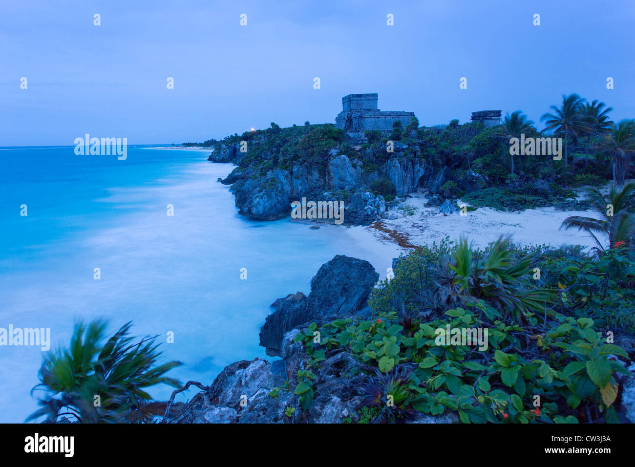 Mexico,Quintana Roo,Tulum,El Castillo facing the Caribbean Sea at dawn