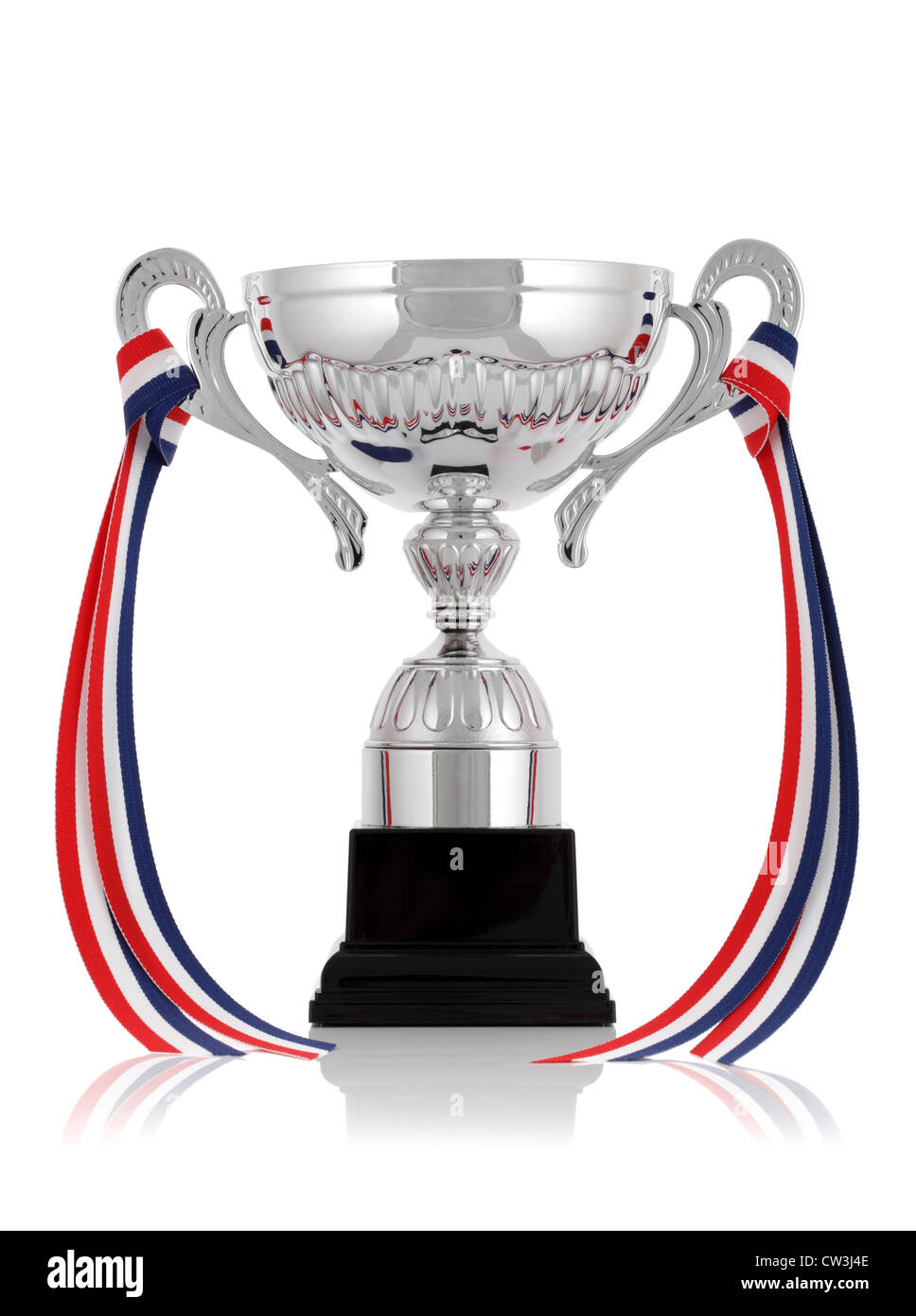 Silver trophy with ribbon Stock Photo