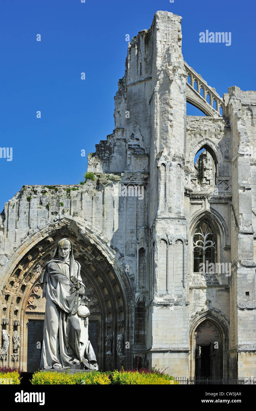 Statue and ruins of the Abbey of Saint-Bertin, a Benedictine abbey in ...