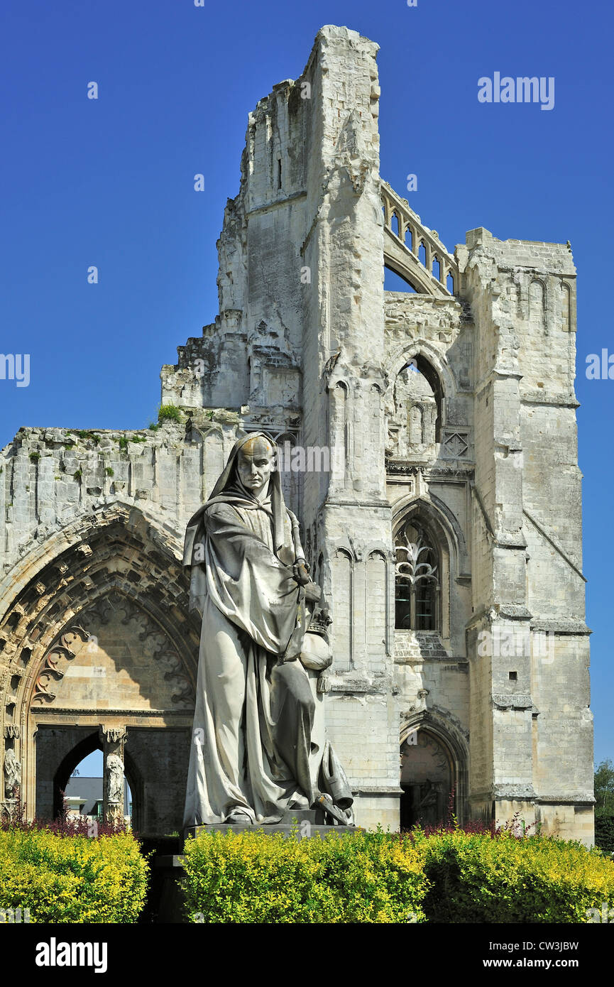 Statue and ruins of the Abbey of Saint-Bertin, a Benedictine abbey in ...