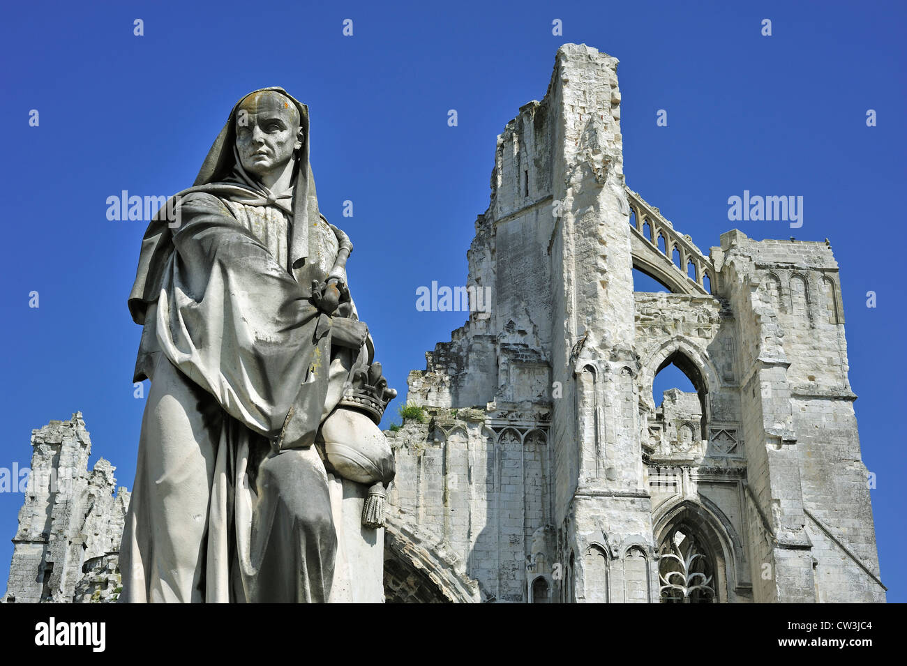 Statue and ruins of the Abbey of Saint-Bertin, a Benedictine abbey in ...