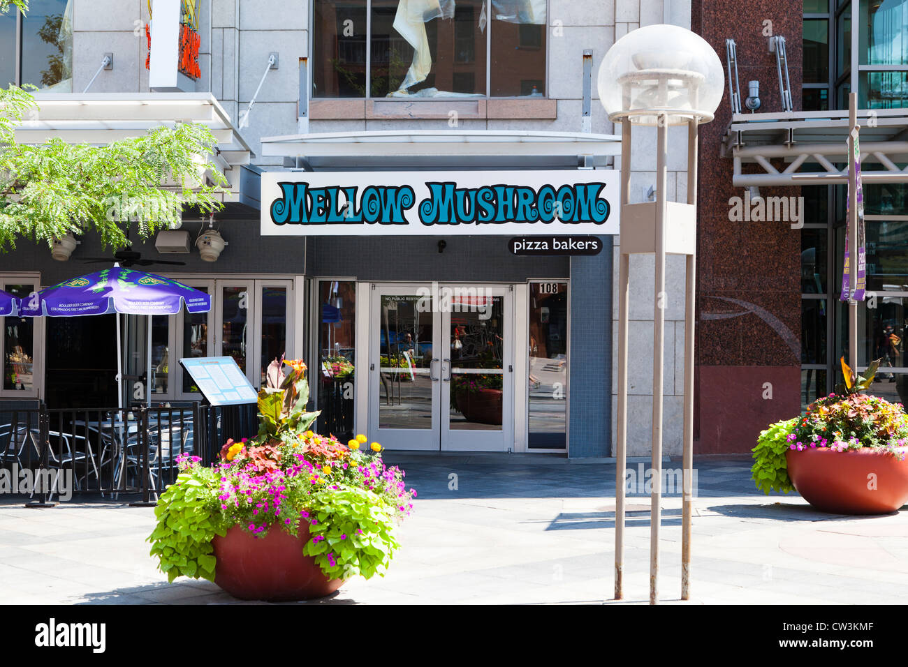 The Mellow Mushroom Pizza Restaurant at the Tabor Center on the 16th Street Mall in Denver Stock Photo